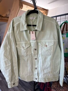 Good American Mint Green Denim Jacket Size 2 NWT Oversized Trucker